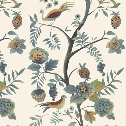 CiCiwind Papier peint autocollant motif fleurs 41 cm x 5 m - Beige - Motif fleurs et oiseaux - Imperméable - Pour meubles - Amovible - Revêtement mural - Botanique - Décoration d'armoires de cuisine
