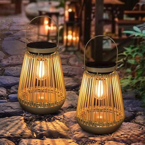 yunsheng Solarlaterne für außen Hängend, IP65 Wasserdicht Solarlampen Outdoor, 2 Stück gewebte und Metall Solarleuchten für Hof Terrasse Rasen Balkon Garten Deko