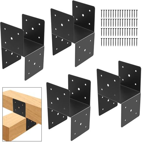 4 Stück Deckpfostenkappen, 15,2 x 15,2 cm (Ineer-Größe 14,2 x 14,2 cm), Pfostenanker-Verbinder, robuste 14 Gauge Stahl-Montagebalken, Halterung für Pfosten auf Holz