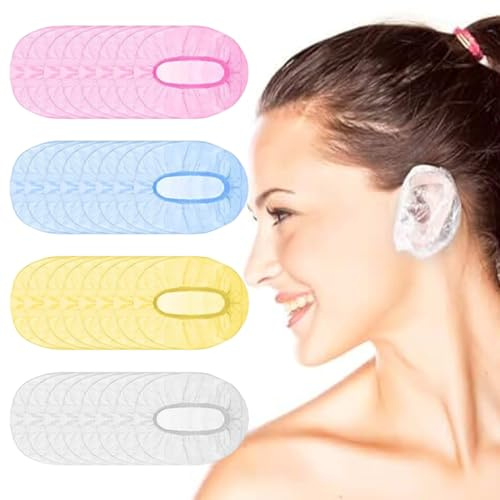 100 Pezzi Copri Orecchie da Doccia Monouso,Copri Orecchie da Doccia Monouso Plastica, Impermeabile,per DocciaHotel Spa e Parrucchiere