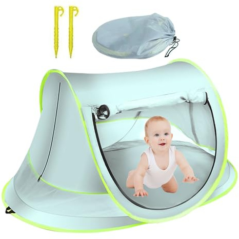 Pop Up Strandzelt,Baby Strand Zelt mit Pool,Tragbar Baby Strandzelt UV-Schutz Baby Sonnenschirm Zelt mit Aufbewahrungstasche,Wasserdichtes Sun Shelter Campingzelt für Picknick Garten (Blau, Klein)