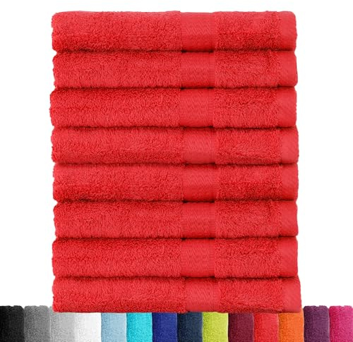 BaSaTex Baumwolle Handtuch, 8er Pack, 50x100 cm, Rot | 100% Baumwolle, Öko-Tex Made in Green, Aufhängeschlaufe, 500gm², langlebig & saugstark