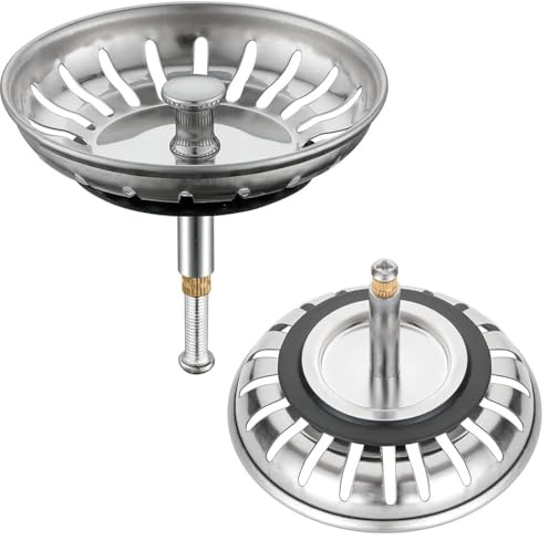 YUNYU Filtre d'évier de cuisine réglable de 82 mm et bouchon d'évier – Filtre à déchets alimentaires en métal épais résistant à la rouille avec vis de 30 mm – Attrape-cheveux universel de rechange