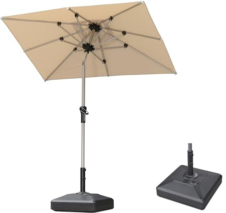 PURPLE LEAF Parasol de Jardin Extérieur avec Pied 1,2 x 1,8 m, Parasol Rectangulaire Inclinable avec Châssis en Aluminium Champagne Toile UPF 50+, Parasol Balcon pour Jardin Terrasse Piscine, Beige