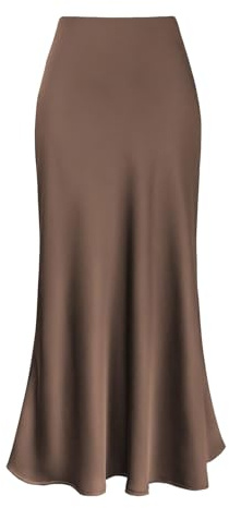Robe décontractée en satin solide, fermeture éclair, jupe élégante longueur au sol, café, XL