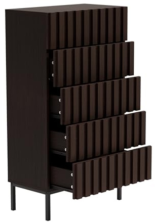 UEV Kommode mit 5 Schublanden, 60x34x110cm, Aufbewahrungskommode, Modern Schrank, Highboard, Sideboard mit Schubladen, Schmal kommode, Schrank für Wohnzimmer Schlafzimmer Flur (Dunkelbraun)