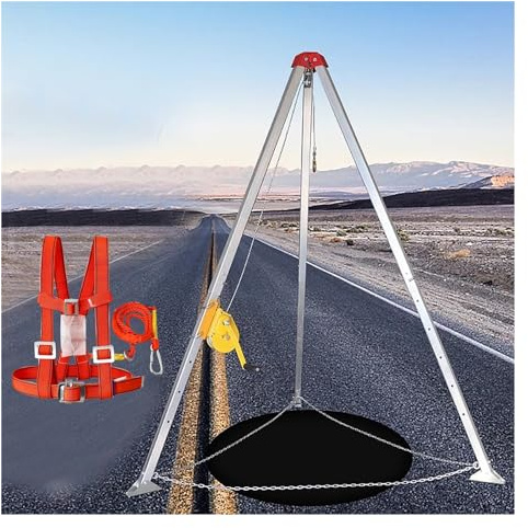 Adjustable Rescue Tripod Kit - Fall Arrest System for Confined Spaces Deep Well & Sewer Cleaning Heavy-Duty Lifting Equipment Safety Rescue Rope Gear