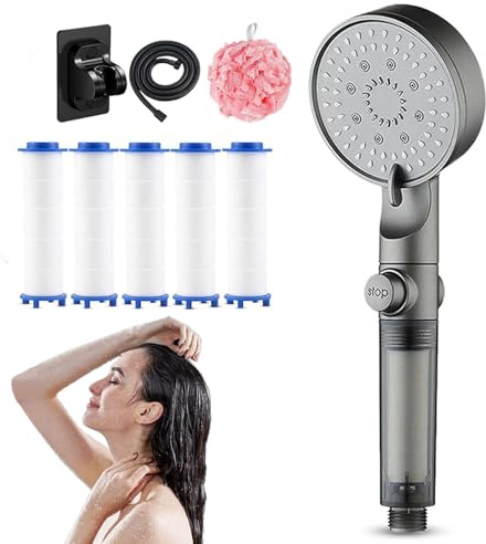HydroBoost High Pressure 5-Mode Filtered Shower Head, HydroBoost High Pressure Shower Head Filter for Hard Water - 5 Spray Modes (1 pc)