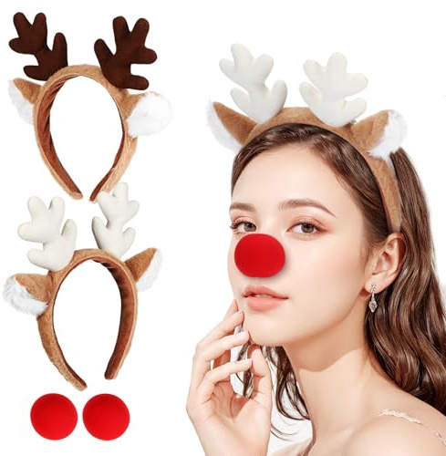 TOYANDONA Weihnachts-rentiergeweih-stirnbänder mit Rudolph-nase – Hirschgeweih-haarreifen-kostümzubehör für Feiertagspartys, Familienfeiern Und Schulveranstaltungen
