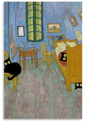 Nestemfo Poster mit schwarzer Katze, Motiv: Monet, Leinwand, Kunst, Gemälde, Büro, Zuhause, Wanddekoration, 30 x 45 cm