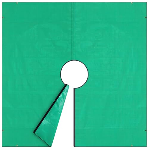 Hlimior Landscape Tarp for Trimming, 118x118inch Pruning Tarp with 16 inch Hole, Waterproof Garden Shrub Leaf Catcher with Four Corner Buckles for Easy Fastening