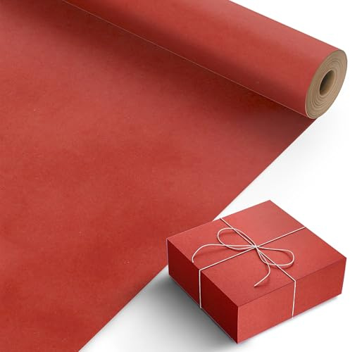 Kraft & Co Recycled Kraft Wrapping Paper Roll 69cm x 20m– 80gsm Durable Tear-Resistant Gift Wrap, Eco-Friendly, Recyclable & Biodegradable – All-Occasion Wrapping Paper - Red