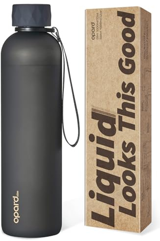 Opard Slim Pro Trinkflasche 1l, Kohlensäuregeeignete Wasserflasche mit facettiertem gummiertem Griff, BPA-freiem Plastik und auslaufsicherem Schraubverschluss für Sprudelwasser, Sport, Schule und Büro