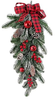 Weihnachtskranz Haustür Künstliche Türkranz Weihnachten Deko Hängende Weihnachtsdeko Tür Kranz Für Innen und Outdoor, Türdeko Kränze mit Schleifen, Girlande Für Weihnachten Baum Kamin Wand (C)