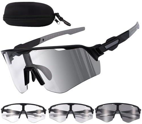 Utensilsto Fahrradbrille Selbsttönend Brille Sonnenbrille für Herren Damen | UV 400 mit Kopfband Fahrrad Sport Schnelle Brille Wechselgläser für Rennrad Brillenträger Fahren Laufen MTB Wandern Angeln