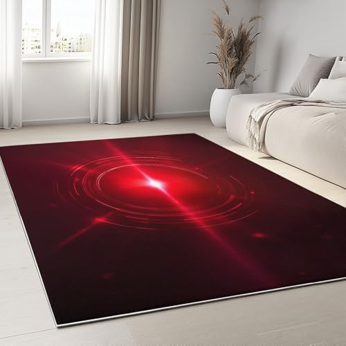 Rug 80 x 150 cm Washable, Red And Black Supernatural Beams Of Light Lenses Non-Slip Area Rugs for Living Room, Decorative Floor Carpet for Bedroom Room Office Holiday Decor
