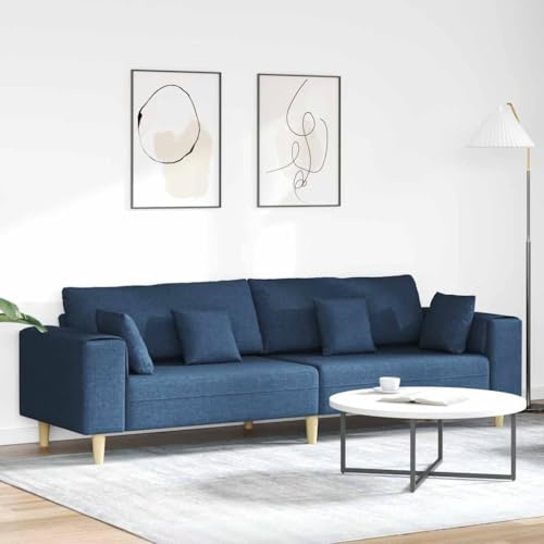 Fangmaliuyun Modernes 4-Sitzer Sofa Blau 250 x 77 x 76 cm aus atmungsaktivem Stoff mit Holzbeinen Federkissen Sperrholzrahmen für Wohnzimmer Schlafzimmer Büro