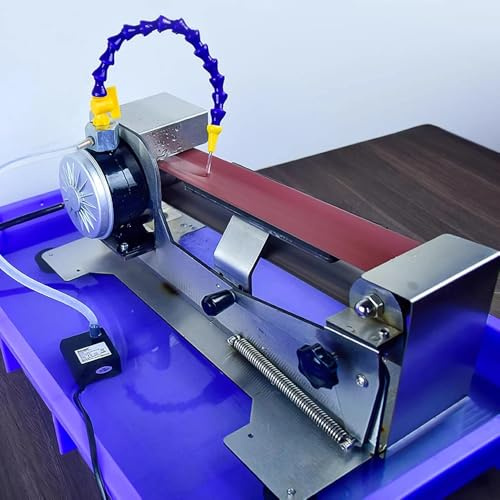 Toplionace Affilacoltelli Elettrico Raffreddato ad Acqua, Levigatrice a Nastro per Acciaio Inossidabile, per Uso a Secco e a Umido, 600W, Velocità Variabile, con Disco Lucidante.