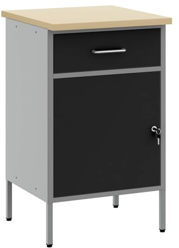 Tomostar Armoire de Rangement Garage, Établi Atelier Garage Armoire à Outils Basse avec Plan de Travail Noir et Gris 50 x 55 x 85 cm Bois d'ingénierie et Acier