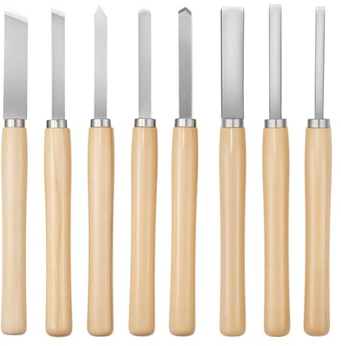 Wesafrae Juego de Cinceles para Torno de Madera, 8 Herramientas con Hoja de Acero Al Carbono, Incluye Cincel, Gubia y Punta de Lanza para Carpintería.