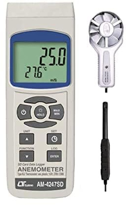 7‑in‑1 Vane Anemometer – Airflow, Humidity, Dew‑Point, Wet‑Bulb & Type K/J Temp Meter, SD Card Datalogger, USB Along with Calibration Certificate Model: AM-4247SD