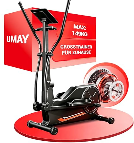 UMAY Velo Elliptique Appartement,8 Niveaux de Résistance vélo elliptique,Écran LCD,Support pour Tablette, vélos elliptiques Silencieux Domestique,149KG Porteur Compact Vélos Elliptiques