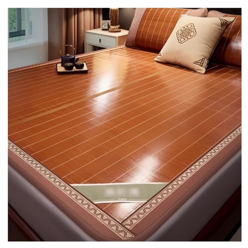 HMTBQT Matelas Tapis de Couchage D'été Bambou, Tapis de Lit-Mat Rafraîchissant avec Taie d'oreiller,Pliable Double Face Couvre,Nattes Coussin de Climatisation pour Double Simple(90x190cm)