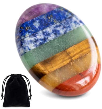 CavspkArt Regenbogen Chakra Edelstein Einzelstück 4.5cm, 7 Farben Natürlicher Bergkristall Stein, Handgeschliffen Poliert für Kindergeburtstag, Mädchen Geschenk, Yoga Meditation, Heimdekoration