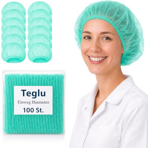 Engångshuvor hårnät 100 stycken, 52 cm hårnät för långt hår, grönt | Medicinsk näthuva med dubbelgummi, hygienisk huvudbonad för kök, catering, vård, kosmetika och laboratorium