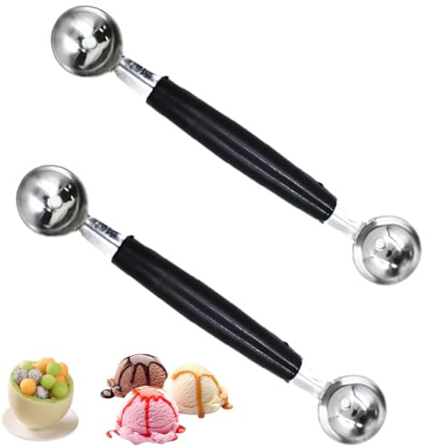 ZETKUS Cuillere Parisienne, Lot de 2 Cuillere Bille Melon, Cuillère Double Face, ø 25/30 mm, Acier Inoxydable Professionnel, Idéale pour les Crèmes Glacées et les Fruits