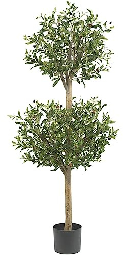 Nearly Natural 4.5 ft Artificial Olive Double Topiary Tree with Pot