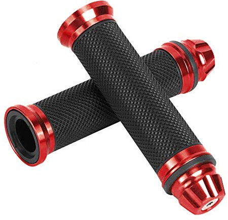 Qiilu Moto CNC en Aluminium en Caoutchouc Guidon Poignées pour 7/8 Poignée Bar Vélo Vélo(Rouge)