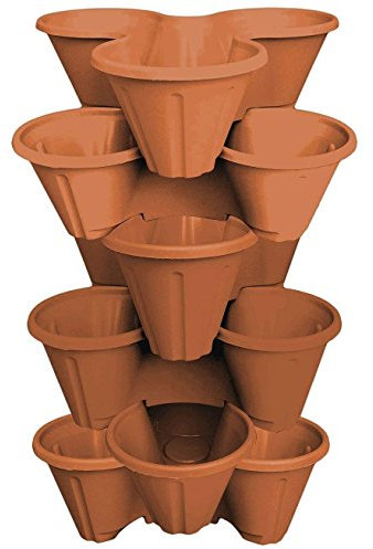 Muddy Hands 6 x Strawberry Planter Trio Stacking Section Stackable Garden Plastic Plant Pot (Terracotta)