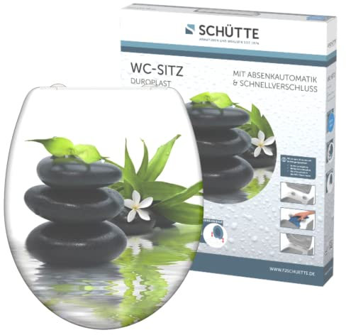 SCHÜTTE WC-Sitz JASMIN mit Absenkautomatik und Schnellverschluss aus Duroplast, Toilettendeckel mit 175kg Belastbarkeit, Toilettensitz mit Brille, Klodeckel für WC, Klobrille mit Motiv