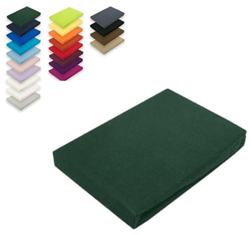 EXKLUSIV HEIMTEXTIL Jersey Spannbettlaken 200 x 220 cm Dunkelgrün 100% Baumwolle Öko - Tex Zertifiziert Bed-Sheet Bettlaken Spannbetttuch
