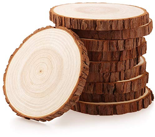 Fuyit Holzscheiben 10 Stücke Holz Log Scheiben 12-13 cm Unvollendete Holzkreise Ungebohrte Holzkreise ohne Loch für DIY Handwerk Holz-Scheiben Hochzeit Mittelstücke Weihnachten Dekoration Baumscheibe