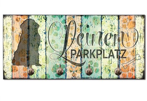 Cadouri Design-Hundegarderobe » Leinen Parkplatz « mit Hunde-Silhouette (Neufundländer) Wandhaken Hund┊Wandgarderobe, Leinenhalter, Hakenleiste