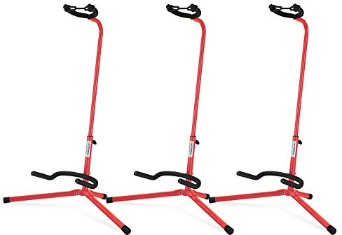 3x Classic Cantabile Gitarrenständer - Universal Gitarrenständer für Konzertgitarre, Westerngitarre, E-Gitarre, E-Bass - Gepolsterte Auflage - Klappbarer Gitarrenständer - Rot
