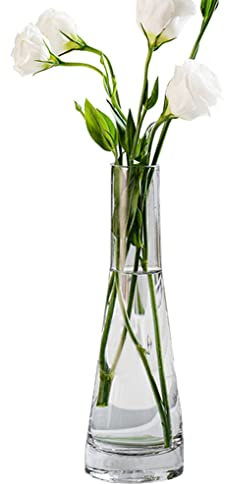 Jarrón de vidrio soplado hecho a mano con brotes de flores transparentes Jarrón de tallo único, jarrones de vidrio decorativos, botellas de centro para bodas(transparente)