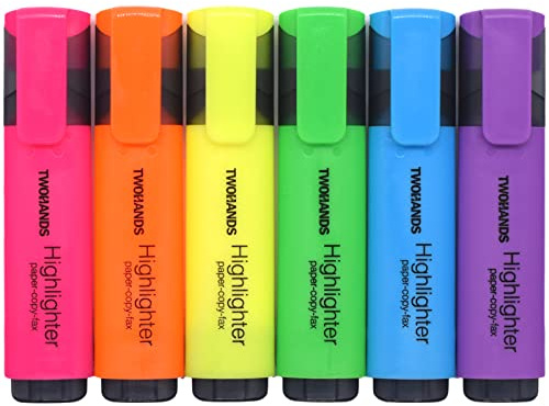 TWOHANDS Highlighters,Chisel Tip Marker Pens,6 Assorted Colors,with Large Ink Reservoir for Extra Long Marking 20062