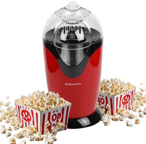 EMtronics Electric Popcorn Maker, Oil Free, Hot Air Popper - Red