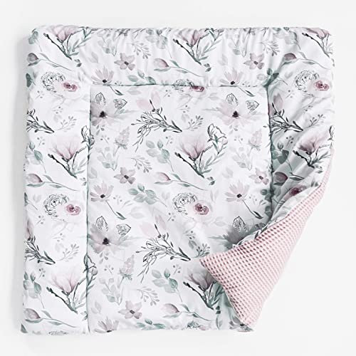 Wickelauflage 75x75 cm Baby Wickelunterlage Wickeltischauflage aus 100% Baumwolle mit weichem Velvet, weiche hygienische Unterlage zum Windeln Wechseln Wickelaufsatz Wickelmatte Blumen