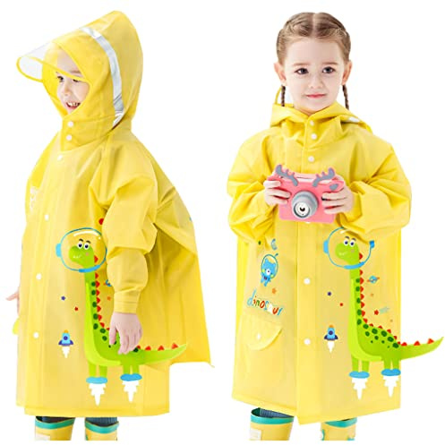 Hovkib Chubasqueros para Niños y Niñas Impermeables Poncho de Lluvia Ligero Chaquetas de Lluvia Ropa Abrigos de Lluvia de Dibujos Animados con Funda de Mochila 1-8 Años