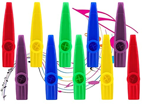 HiChuAng10 Pcs Kazoos Set with Spare Diaphragms, Plastic Kazoo Musical Instruments for Adults & Beginners, Party Favours, Gift & Prize Supplies