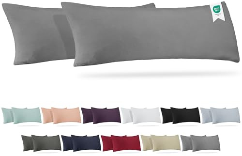 BARBONS Housse pour Coussin Latéral 40x145 Lot de 2 – 165 g/m² Certifié Oeko-TEX 100% Coton Jersey, Taies Douces avec Fermeture Éclair (40x145-Gris)