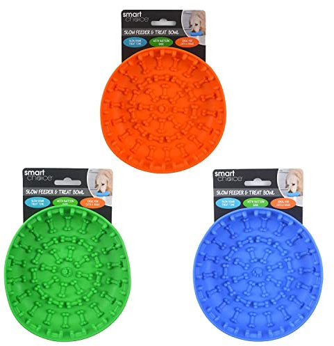 YöL Pet Slow Feeder Treat Bowl - Dog Cat Puppy - Lick Mat Suction Base Non-Slip Interactive Dinner - Slow Treat Time - Orange Blue Green Pink