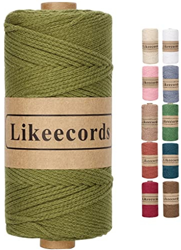 Likeecords 100% Cotton Crochet Bag Cord 2mm 170m Macrame Cord 2mm Crochet Thread Macrame Rope Gift for Knitter （Military Green）