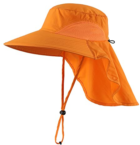 Home Prefer Outdoor UPF50+ Sun Hat Wide Brim Mesh Fishing Hat with Neck Flap (Orange)