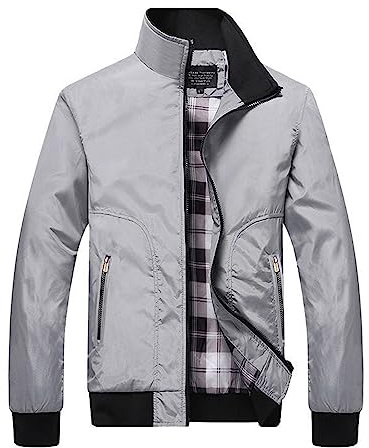 Duohropke Chaqueta bomber ligera y fina con bolsillo en la manga, chaqueta de entretiempo, cuello alto, chaqueta de aviador estadounidense, con bolsillo interior, chaqueta de verano