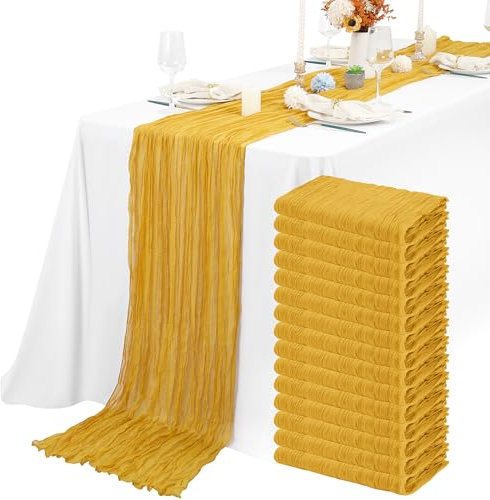 Lykoow Lot de 15 chemins de table en étamine, jaune moutarde, 3 m - Décoration de table de mariage - Décoration de table de mariage, fête prénuptiale - 54,6 x 304,8 cm